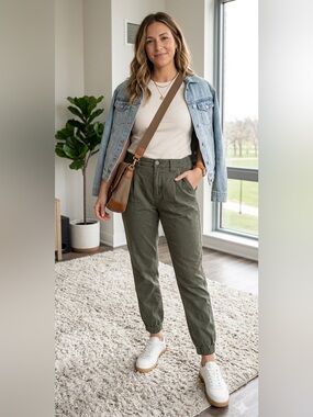 Women's BBJ Olive Joggers with Elastic Hem